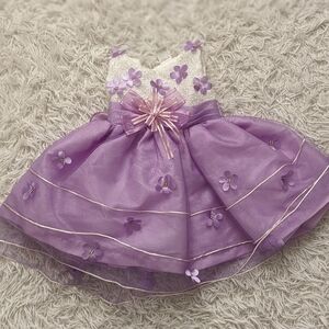 Purple and White Floral Dress with Bow